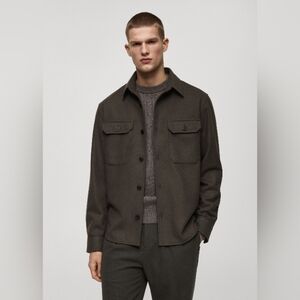 Natural Life gray mens wool blend long sleeve button down Overshirt jacket.